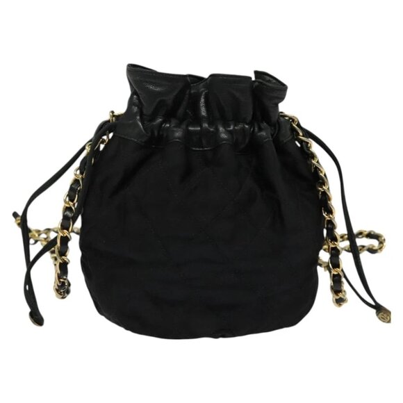 CHANEL Chain Shoulder Bag Nylon Black Gold CC Auth 125992 - Picture 1 of 16